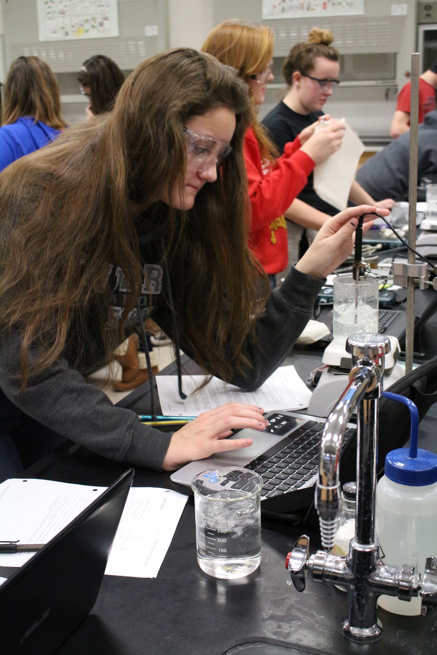 Junior Kayla Fox uses her Chromebook for a chemistry lab on Jan. 22.