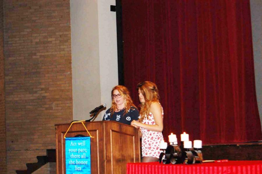 Senior Winona Cleary speaks alongside her friend senior Lily Freese. Freese shared that she was honored to be friends with Cleary.
