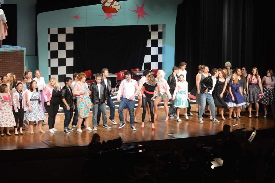 The+cast+of+last+years+musical%2C+Grease%2C+preformed+on+stage+during++one+of+the+three+performances.+This+years+musical+will+be+Disneys+The+Little+Mermaid.