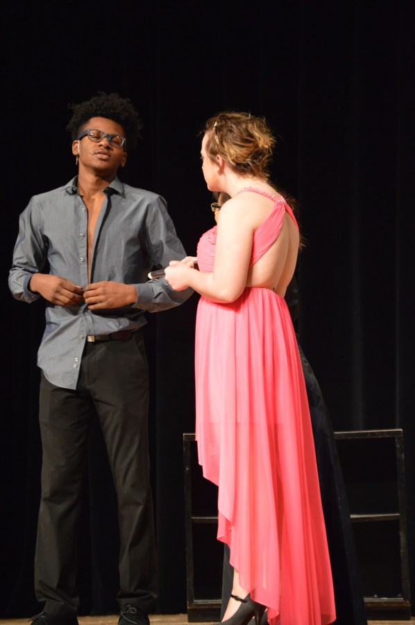  Junior Everett Wise and junior Courtney Hoffman seen on stage during One Acts.