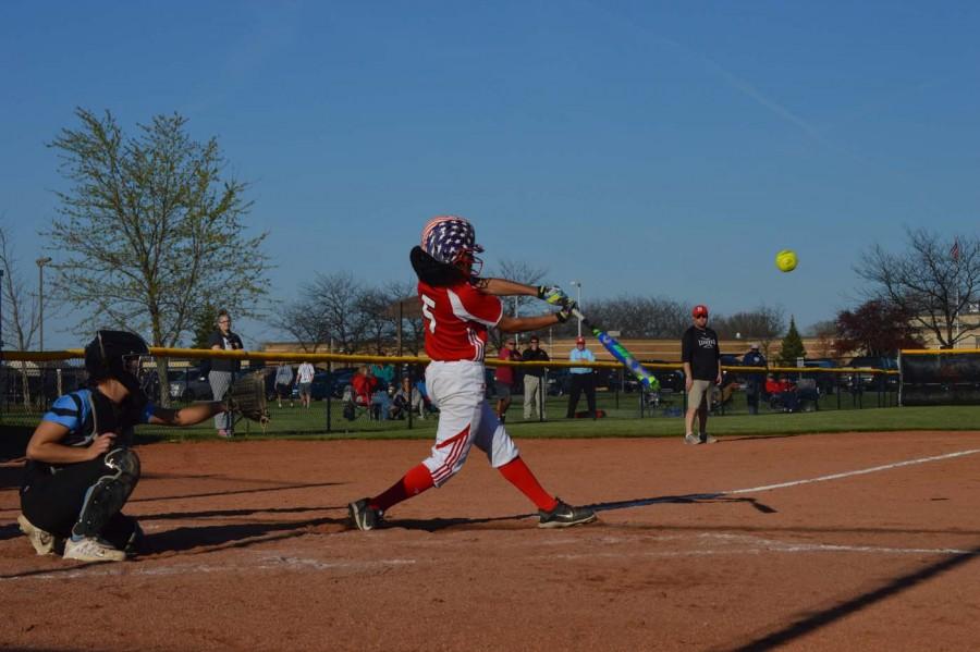 Freshman Erniey Hursey connects with the ball for a hit against Perry. 
