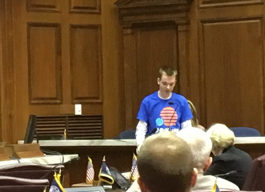 Junior Andrew Tapp speaks at the Indiana House of Representative Education Committee House on Feb. 14. He felt honored to be able to voice his opinion. 