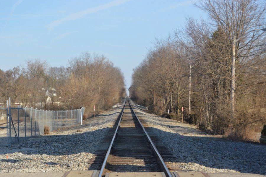 The train tracks on Southport Road on Friday, Feb. 24. Trains run through at all times of the day and have been known to make students late to school.