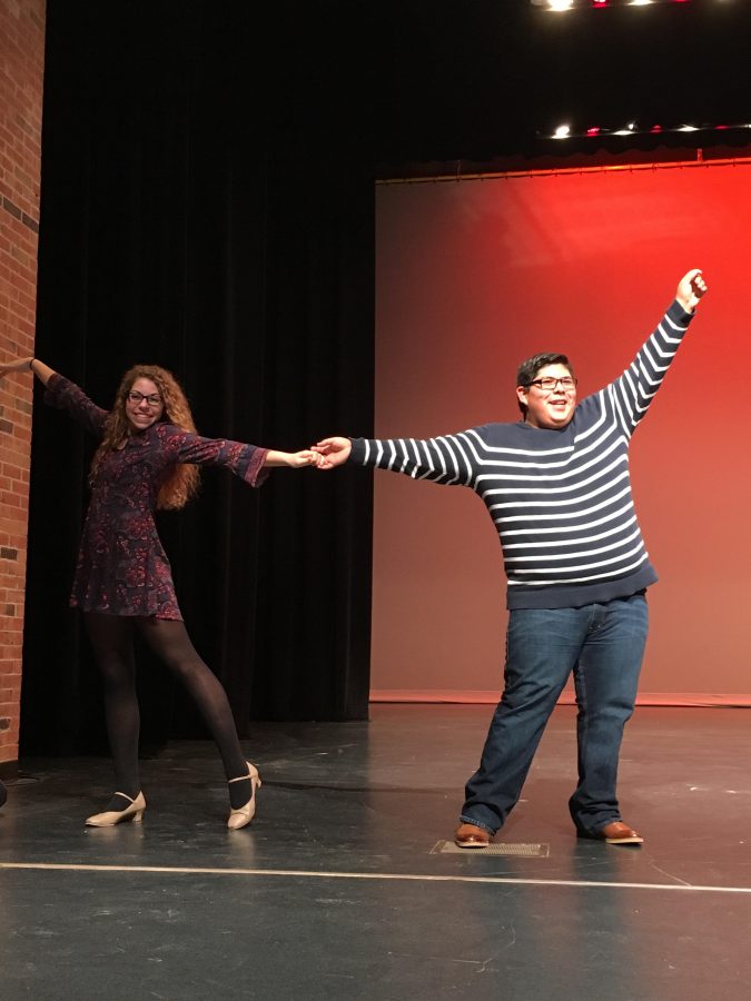 Sophomore Camille Khelseau  (left) and junior Hairo Rivas (right) pose at the end of their performance. They performed at the Spanish competition. 