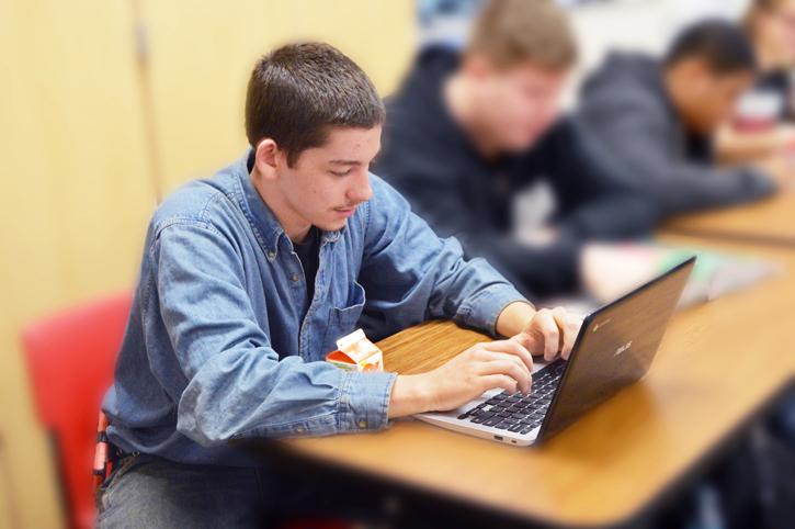 Sophomore Zach Faulkner works on Peardeck during history class during second period on Feb. 28. He is one of more than 6.4 million children have been diagnosed with ADHD according to healthline.com.