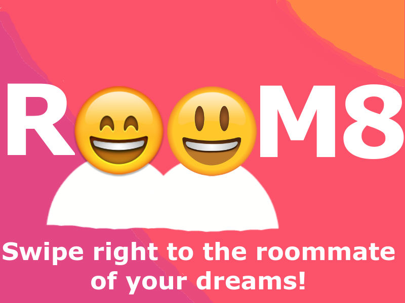 A promotional ad for Room8