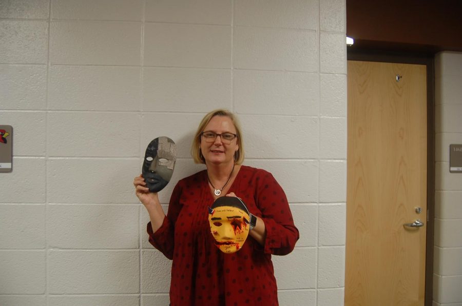 English teacher Julie Breeden assigned the pictured masks as a student project, which will be the subject of her presentation at the National Council of Teachers of English.  