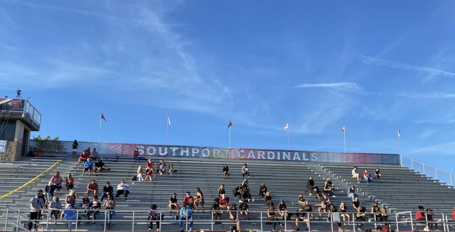 Due to COVID-19, fans are required to social distance and wear a mask while sitting in the stands. SHS lost their first game of the season 35-28 to Columbus North High School. 