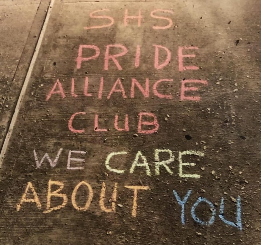 Last year, the Pride Alliance Club drew positive messages with chalk outside of SHS. They wanted to show that their club is here to support all staff and students.