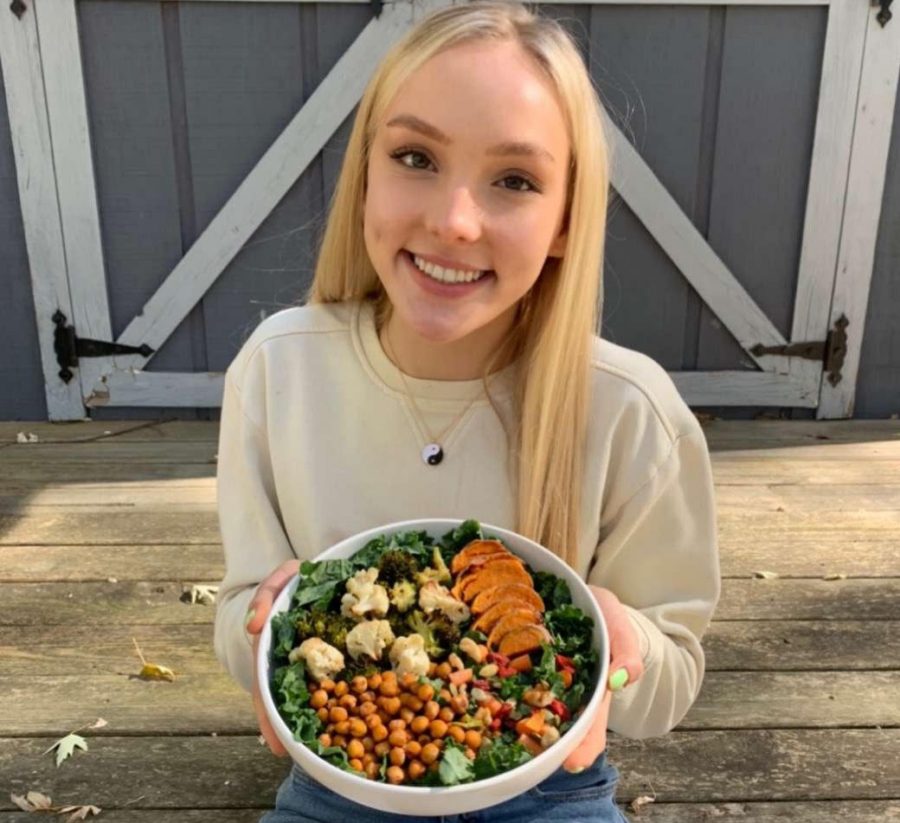 Junior+Aija+Bowman+is+holding+one+of+her+vegan+meals.+She+calls+it+a+Nourish+Bowl.