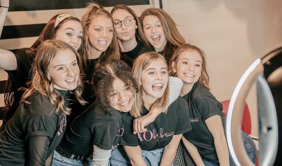 Some of Sophias XO Babes take a picture to celebrate the upcoming prom season. Senior Hannah Cooper (bottom right) says that working at Sophias has introduced her to new friends and opportunities. 