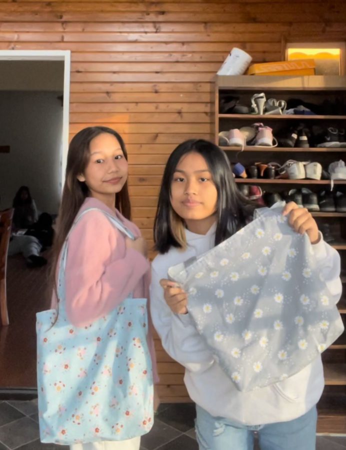 Sophomores Remmie Tial and Sui Par make reversible tote bags for $20. This is one of the many ways Tial and her friends have helped the community.