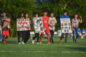 The seniors from the SHS boys soccer team are honored during the senior night ceremony on Sept. 16, before the game against Franklin Central.