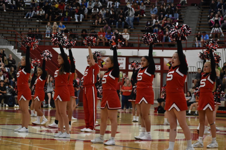 SHS cheerleaders perform their routines at the pep rally on Aug. 19