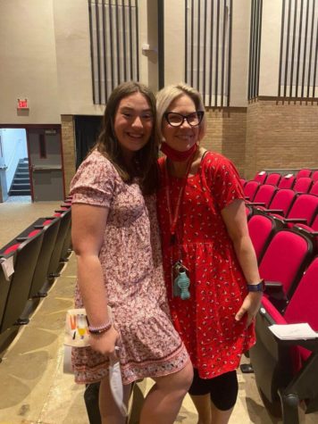 Katie Osborne poses with Kimberly Roberts at the May 2021 thespian induction. Osborne will be attending Ball State this fall for theater education just as Roberts did. photo contributed by Katie Osborne