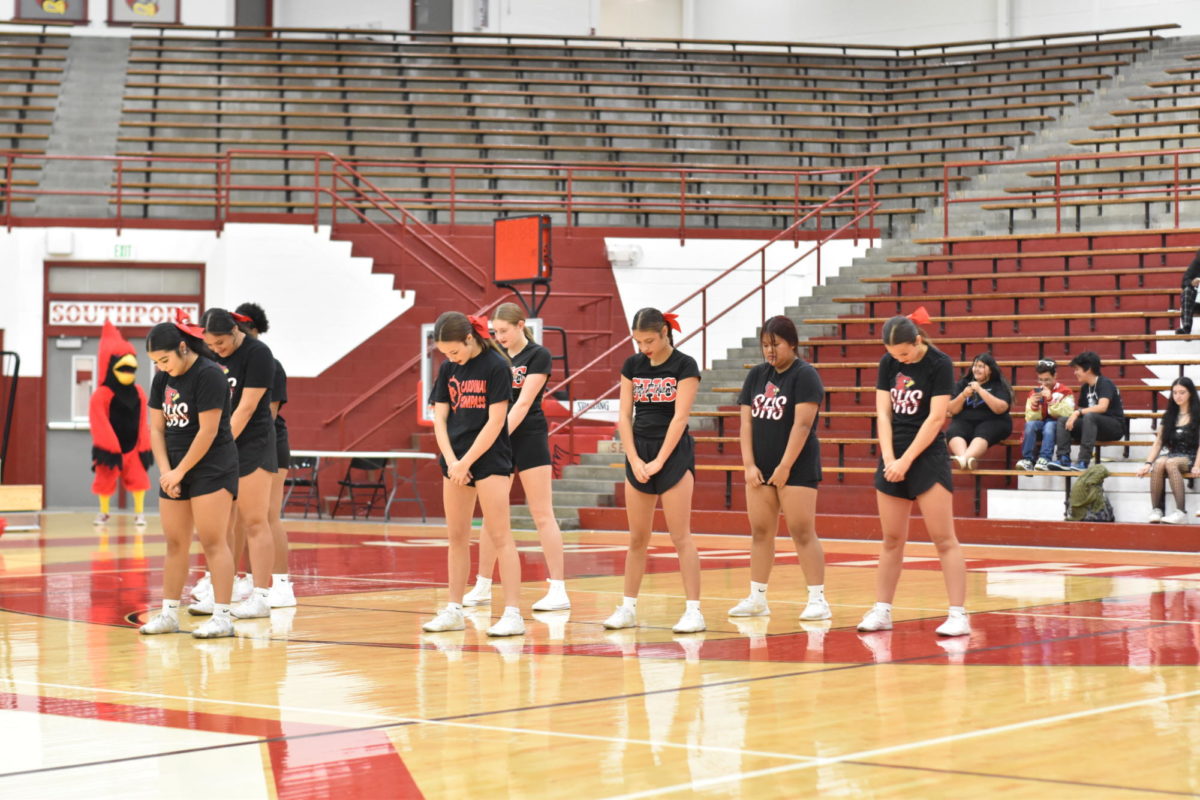 The dance team performed at the fall pep session on Sept. 27. The team’s theme this year is ‘Robbers on the Run.’ photo by Darcy Leber