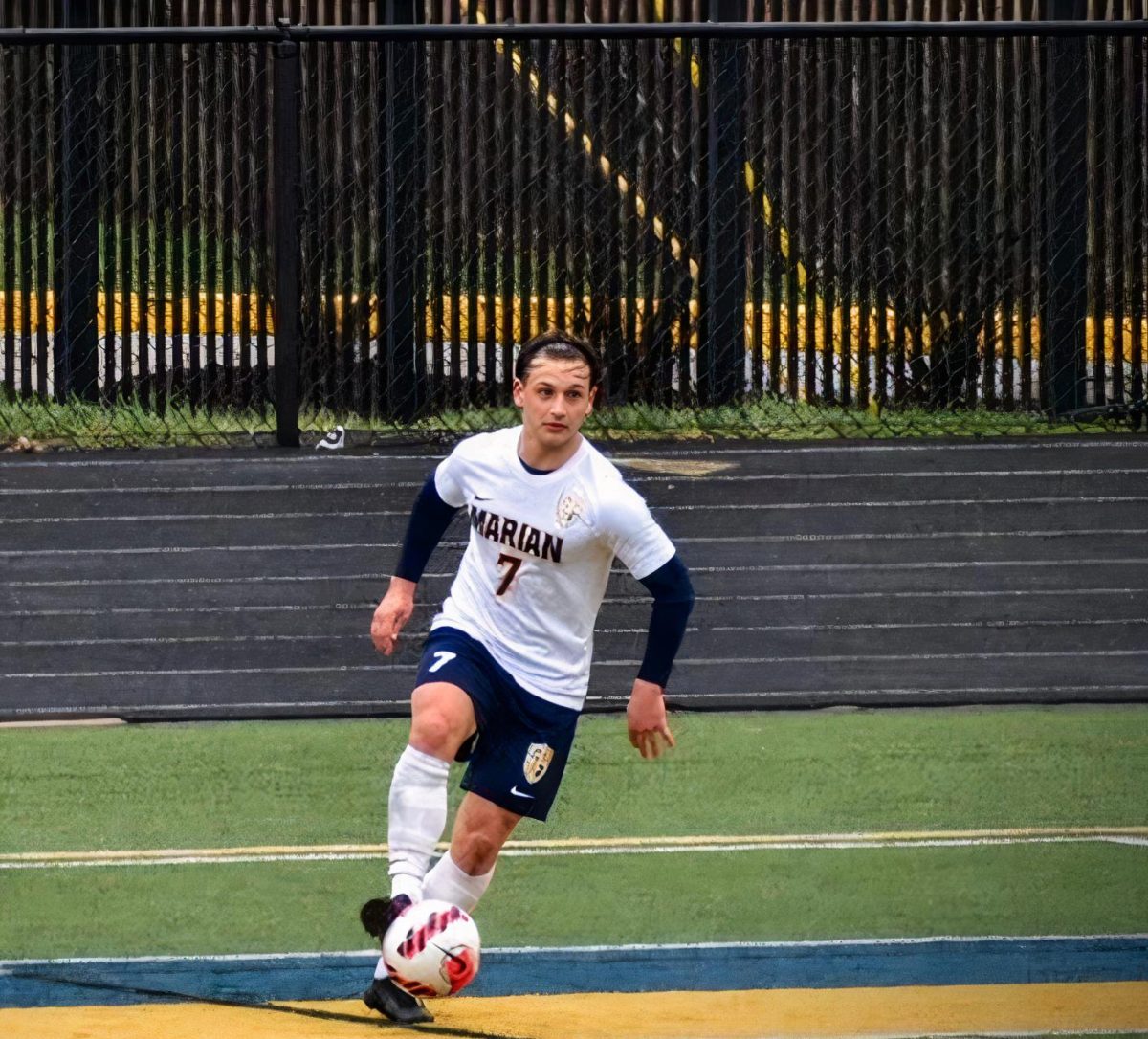 Former exchange student Anton Bezborodow plays soccer for Marian University. 
Photo contributed by Bezborodow