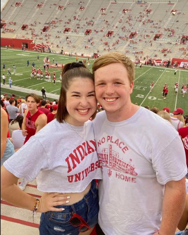 SHS alums Emma Herwehe and Eli Beck attend an IU football game. Hewehe and Beck started dating in high school and now both go to IU.
photo provided by Herwehe