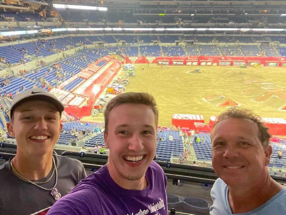 Fishel joins his sons Micah (left)and Noah (middle) at a Monster Jam event.
photo contributed by Nathan Fishel