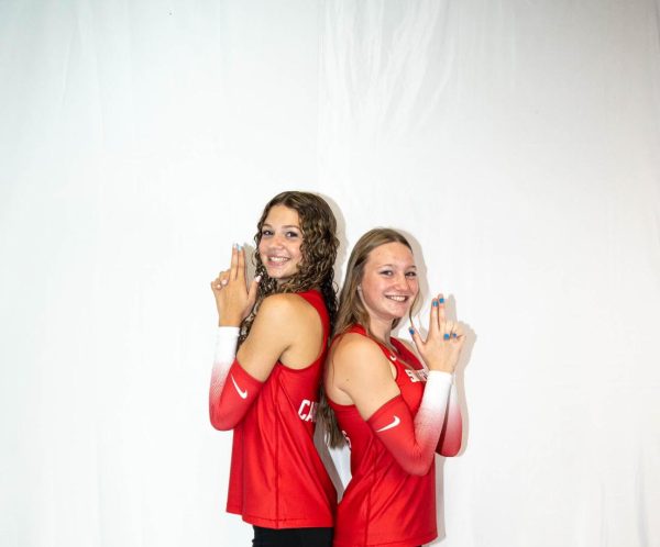 Seniors, Ryleigh Hamilton and Nola Linson both pose for a photo. This volleyaball season will be their last time playing the sport together. (Photo contributed by Ryleigh Hamilton)