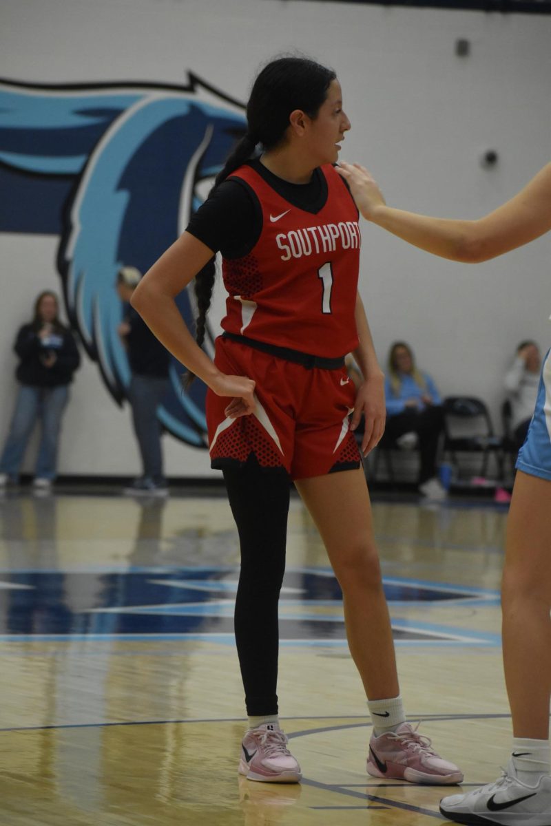 Freshman Angie Martinez stands and waits for the ball to be in bounded to her teammate. This was Martinez's first game back after coming off a hamstring injury. 