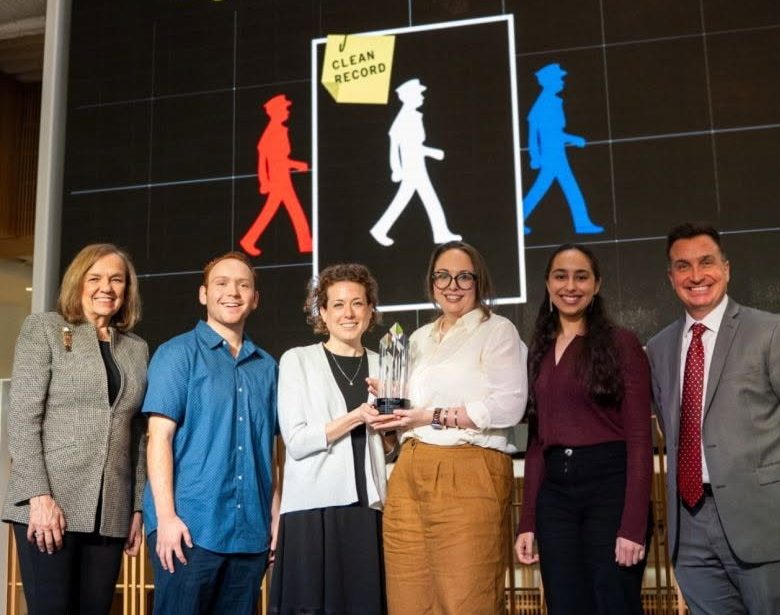 SHS alumna Casey Smith receives the Selden Ring Award, the largest national journalism prize, alongside her writing partner Katey Rusch. Smith and Rusch were part of a five-year investigation into the corruption in California’s law enforcement. (photo contributed by Casey Smith)