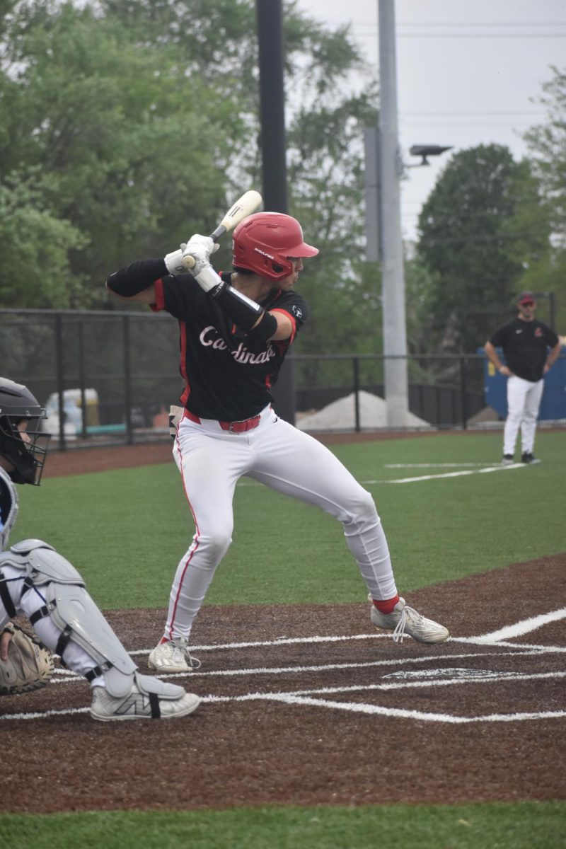 Senior Robert Ludlow loads for his swing at the plate. He hit a double to center field.