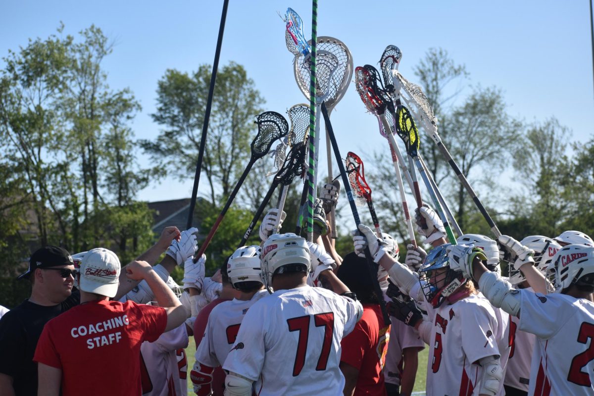 The SHS  Boys Lacrosse team breaks it down at the start of the game.