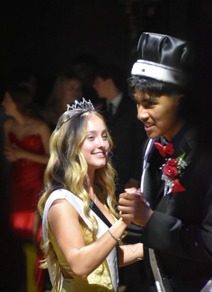 Seniors Matthew Moreno and Adelynn Davis slow dance together during prom at the Indiana Roof Ballroom. They were named 2026 Prom King and Queen.